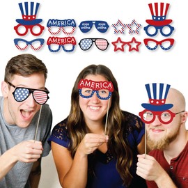 Big Dot of Happiness Patriotic Glasses - Paper Card Stock 4th of July USA Patriotic Independence Day Party Photo Booth Props Kit - 10 Count