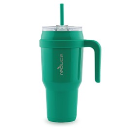 REDUCE 40 oz Stainless Steel Tumbler with Handle - Dual-Wall Vacuum Insulated Travel Mug, Sweat-Proof Lid & Reusable Straw - Keeps Drinks Cold for 24 Hrs, Fits Cupholders, Dishwasher Safe - Palm Leaf