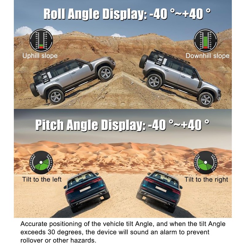 Car Inclinometer for Off-Road Driving Digital GPS Speedometer HUD, Multi-Functional