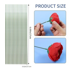 Green Floral Stems - 100pcs Plastic Flower Rods for Bouquets and Arrangements, Ideal for Crafts and Florists (17CM /6.7in)