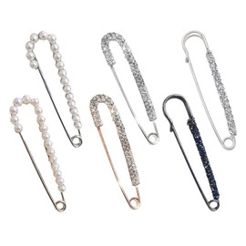 6 Pieces Safety Pins, Diamond Brooches, Pearl Clothing Brooches, Jacket Clips, Dress Decorative Brooches