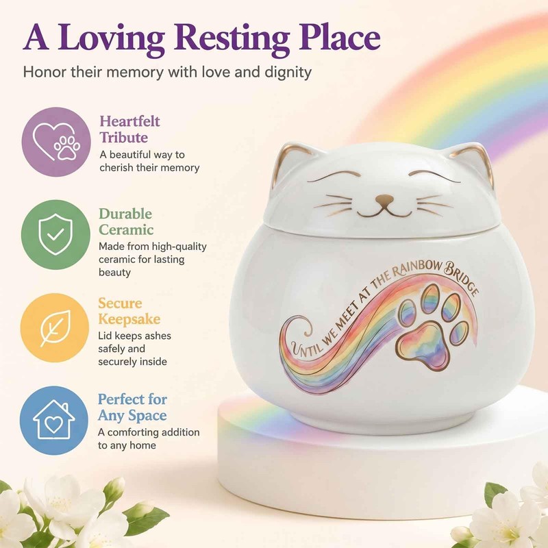 Cat Urn for Ashes, 3 Inch Ceramic Pet Memorial Urn