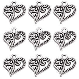 50pcs Antique Silver Filigree Love Heart Charms Tibetan Alloy Floating Pendants 14x13mm for DIY Crafts Jewelry Making
