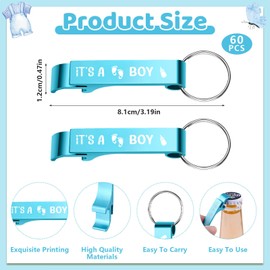 LIUBUJINGYING 60 Sets Baby Shower Bottle Opener Favors for Guests It's a Boy Beer Opener Keychain Welcome Baby Keychains Sweet Baby Bottle Opener with Thank You Tag Organza Bag for Gender Revel Return