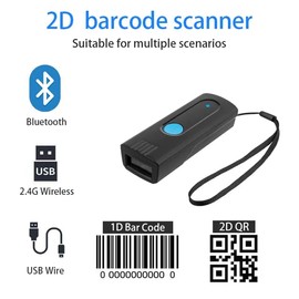 Mini Bluetooth Barcode Scanner 3-in-1 Portable Wireless High-speed Reader 1D 2D QR 2.4G Pocket Scanning Work with Windows Android iOS Tablets Computers