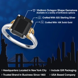 Gem Stone King 925 Silver and 10K Yellow Gold 10X8MM Emerald Cut Gemstone Birthstone Solitaire Engagement Ring | Wedding Engagement Anniversary Promise Ring For Women | Size 5,6,7,8,9