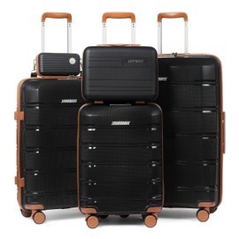 Joyway 5 Piece Luggage Sets, Lightweight Rolling Hardside Carry On and Checked Luggage with TSA Lock, Baggage Suitcase with Spinner Wheels for Women and Men, Black