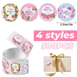 500PCS Mothers Day Stickers, Happy Mother's Day Stickers Labels, Many Styles Pink Stickers Mothers Day Gift Bag Decoration Stickers Self, for Cards Gift Envelope Seals Party Favor Decorations