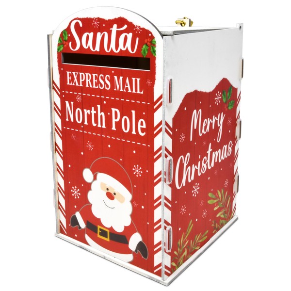 Christmas Mailbox Letters to Santa Mail Box Xmas Decorations Holiday Kids Gift Wish List to North Pole Wooden Delivery Postbox for Indoor Outdoor Home Classroom Porch Yard Decor Easy Assembly Required