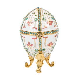 QIFU-Hand Painted Enameled Faberge Egg Style Decorative Hinged Jewelry Trinket Box Unique Gift For Home Decor