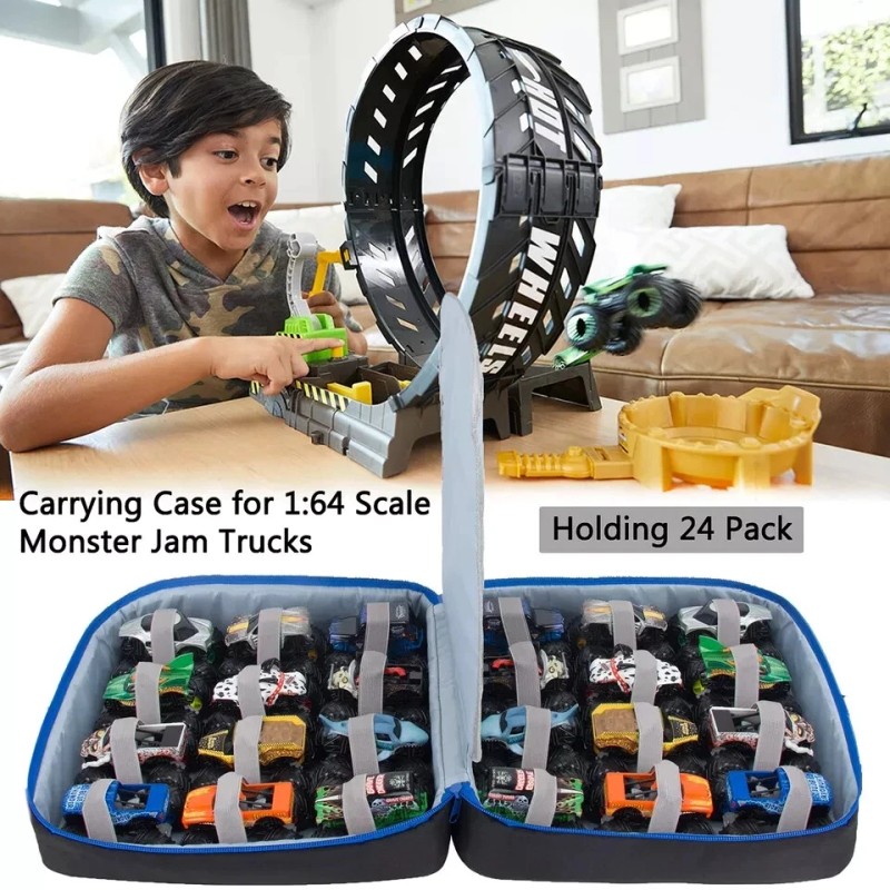 KISLANE Carrying Case for 24 Monster Jam Trucks, Kids Toy