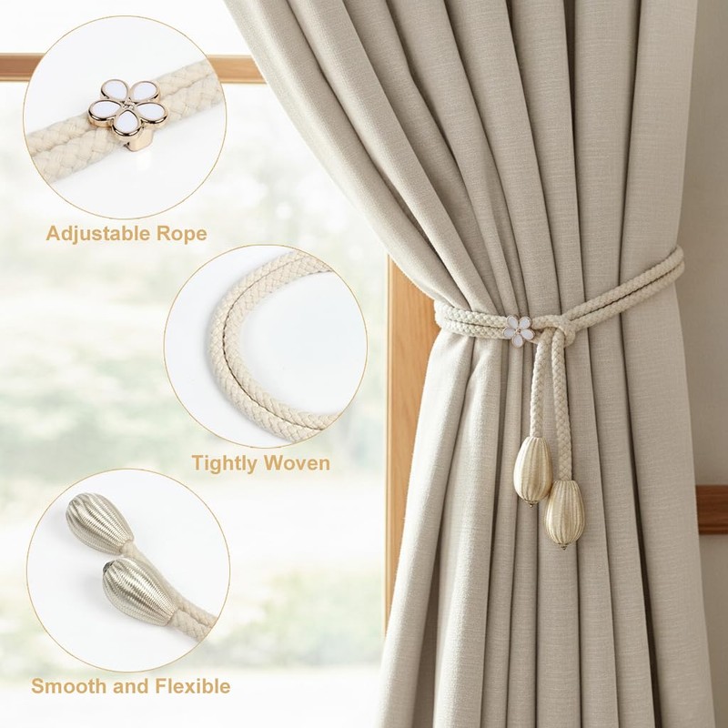 Curtain Tiebacks 4 Pcs Hand-Knitted Curtain Tie Backs Elegant Bohemian