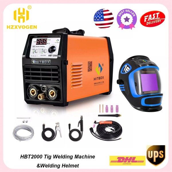 HITBOX TIG Welder&Helmet Inverter 110V&220V 200A,DC IGBT HF ARC TIG