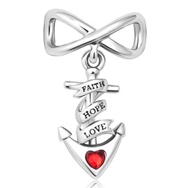JewelryHouse Infinity Faith Hope Love Anchor Bead Charms fit Bracelets (Red)