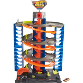 Hot Wheels City Mega Garage Playset with Corkscrew Elevator & Storage for 60+ Cars, Includes 1 1:64 Scale Vehicle, Gift for Kids 4 Years Old & Up, HFH03