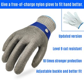 TS Level 9 Cut Resistant Glove Stainless Steel Mesh Metal Wire Glove Durable Rustproof Reliable Cutting Glove Latest Material (X-Large）