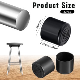 32PCS Round Chair Leg Tips Caps, 1 Inch Chair Table Leg Covers, Black Rubber Chair-Leg Floor Protectors, Non Slip Covers for Floor Protectors, Furniture Leg-Feet Protection Cover for Scratching/Noise