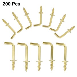 Seimneire 200 Pcs Gold 1/2 Inch / 12mm L Shaped Hooks, Small Cup Hooks Metal Hanging Hooks Kitchen Towel Hook, Screw in Hooks Decorative Wall Hooks for Photo Bracelets Jewelry