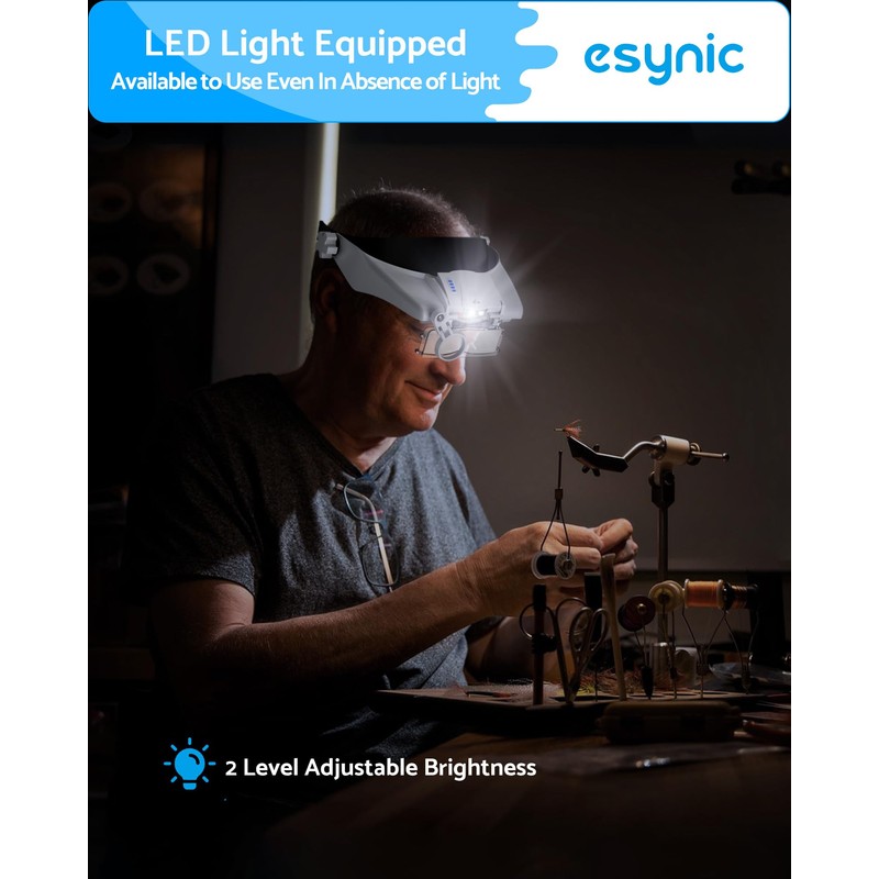 eSynic Comfort Fit Head Magnifier 1.5X-14.5X with LED Light &