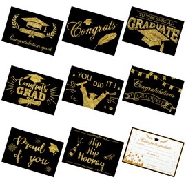 Graduation Card,Congrat Grad Party Invitation Cards 16PCS,Black Gold Congratulations Greeting Note Cards Multipack For Kids Kindergarten Primary Middle High School College Graduation Party 2024
