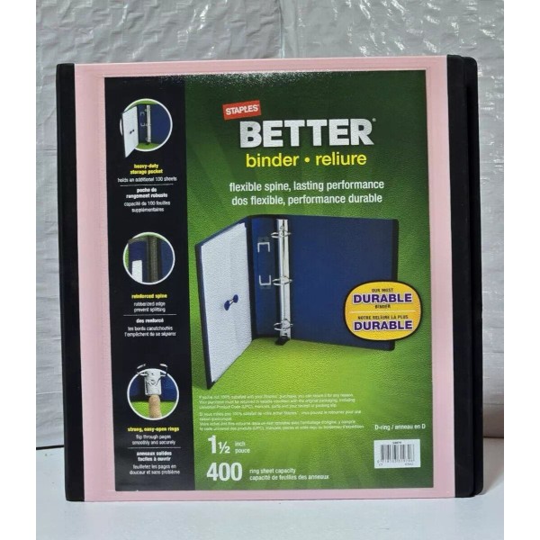 Staples Better 1 1/2in 3-D Ring Binder Light Pink