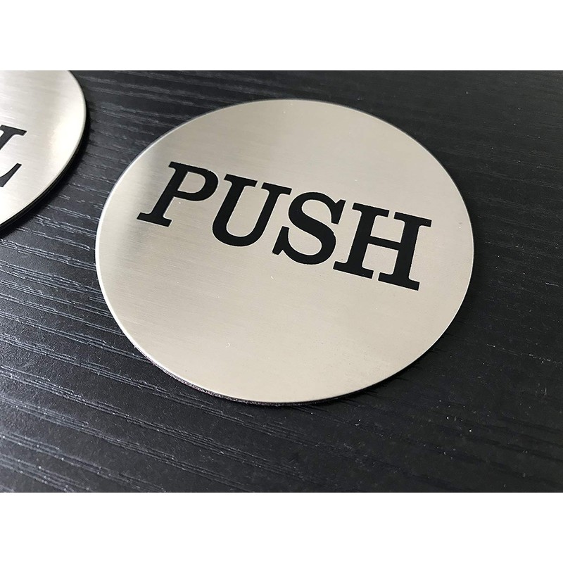 Coolest 2" Round Push Pull Door Signs (Brushed Silver) -