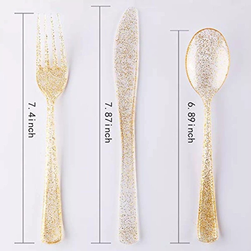 Unknown Gold Plates - Disposable Plastic Silverware - Gold Glitter
