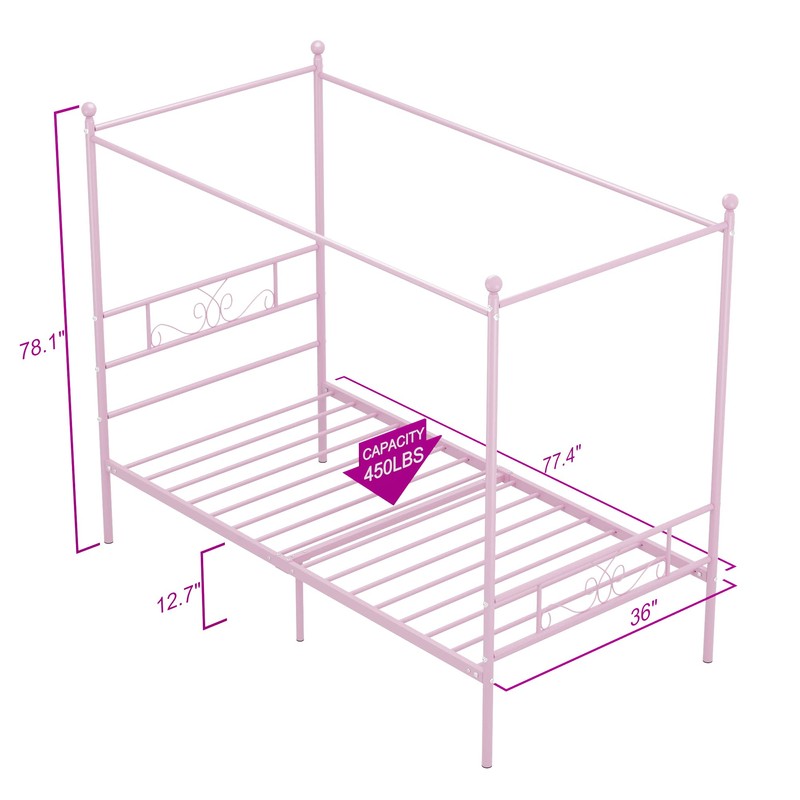 Weehom Twin Canopy Bed Frame with Headboard and Footboard, 4