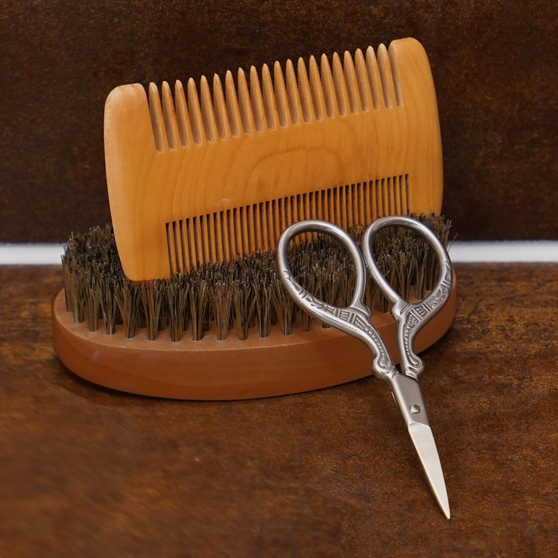 Beard Set with Comb, Beard Brush, Scissors in Pouch