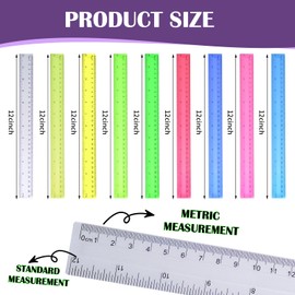630 Pcs 12 Inch Plastic Rulers Bulk Color Clear Ruler Assorted Color Metric Straight Ruler with Inches and Centimeters for Kids School Classroom Student Back to School Office Gifts Supplies 9 Colors