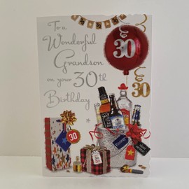 Jonny Javelin Wonderful Grandson 30th Birthday Card - Balloons Presents Ice Bucket