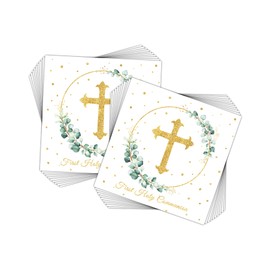 First Holy Communion Napkins, 20Pcs Gold Cross Napkin Communion Napkins for Holy Communion Celebrations Supplies