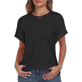 EDUWU Womens Tops Summer Oversized T Shirts Short Sleeve Tunics Fashion Dressy Clothes Trendy Business Casual Outfits 2025 L, Black