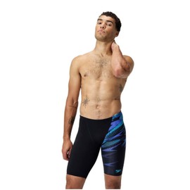 Speedo Men's Hyperboom V-Cut Jammer | Quick Drying | Training | Fitness | Chlorine Resistant Jammer, Black/Cobalt Pop, 34