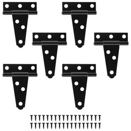 Murtenze 6Pack 2 Inch Black T-Strap Shed Hinge,Barn Door Hinges Heavy Duty Gate Strap Hinge T Hinges for Barn Door, Shed or Wooden Fences | Murtenze