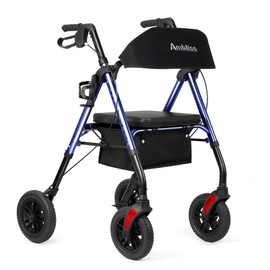 Ambliss Rollator Walkers with Seat for Seniors, 8" Wheels, 300lb. Weight Capacity, All Terrain Lightweight Walkers for Seniors with Backrest, Height Adjustable Foldable Walker, Dark Blue