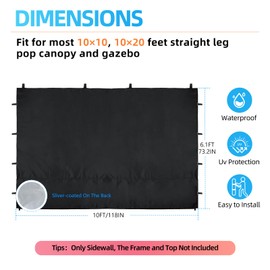 Joramoy Instant Canopy Sidewall 10×10 for Pop Up Tent, Waterproof Sunwall for Straight Leg Canopy with UV Protection, 1 Pack Side Panels Only(10×10, Black)