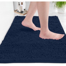 LuxUrux Bath Mat-Extra-Soft Plush Bath Shower Bathroom Rug,1'' Chenille Microfiber Material, Super Absorbent Shaggy Bath Rug. Machine Wash & Dry Navy
