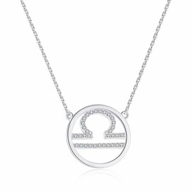 Qings Women's Zodiac Pendant Necklace with Cubic Zirconia Horoscope Astrology Women's Jewellery Birthday Christmas Graduation Gifts for Women Girls Men, Cubic Zirconia
