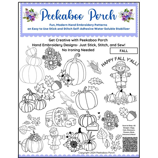 Fall Autumn Pumpkin Ready-to-Use Embroidery Design Transfers on Stick and
