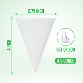 C&S Event Supply Co. 4.5 oz Snow Cone Cups - 1200 Pack - White Paper Cone Cups with Rolled Rim, Disposable for Water Dispenser, Office Coolers, Shaved Ice, Slushies, Ice Cream, Sports Events & More