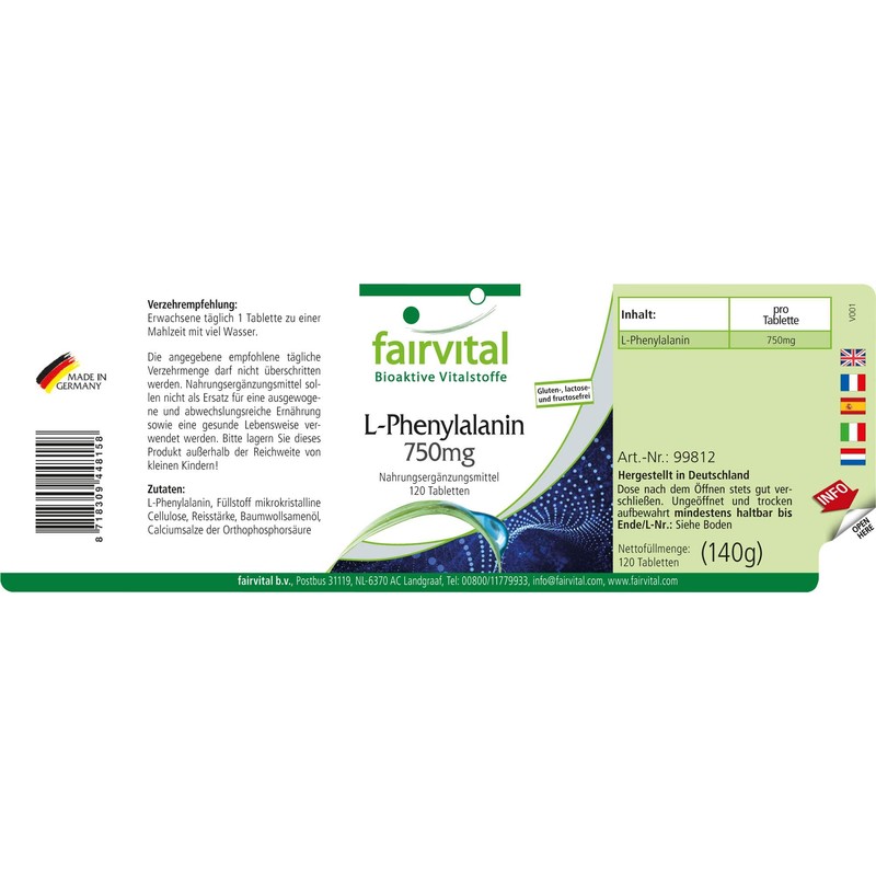 Fairvital L-Phenylalanine 750 mg - for 4 Months - High