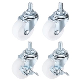 PATIKIL 1.5 Inch Stem Casters Wheels, Wire Shelf Caster M8 Threaded Swivel Wheels for Furniture Wire Shelving Rolling Cart Replacement, White (2 with Brake, 2 Without Brake)