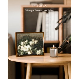 InSimSea Golden Framed Vintage Canvas Wall Art Still Life White Roses On Guitar Romantic Moody Rustic Neutral Print, 8x10inch Flower Painting Botanical Floral Muted Farmhouse Home Room Decor