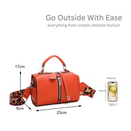 Women's Multi Zipper Trendy Handbag Wide Strap Shopper PU Leather Shoulder Crossbody Bag -P RED