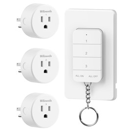 Remote Control Outlet, WILAWELS Wireless Light Switch with Magnetic Base, On Off Remote Outlet Switch for Lights, Lamps, 100ft RF Range, 15A/1875W, Pre-Programmed, 1 Remote for 3 Plugs