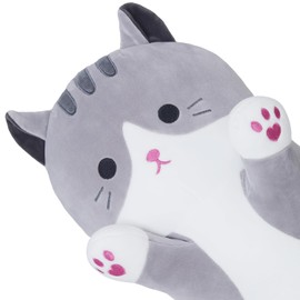 Yeqivo Soft Cat Plush Pillow, Grey Long Cat Stuffed Animals Soft Long Kitten Plushies Kawaii Cat Stuffed Plush Toy for Kids Girlfriend(50cm/19.6inch)