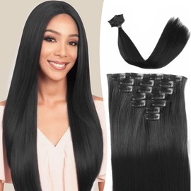 RPAEOY Clip-In Braid Extensions for Women, 16 Clips, Thick, Natural, Soft Synthetic Hairpiece, Straight, 55 cm, Clip-In Extensions (Natural Black)
