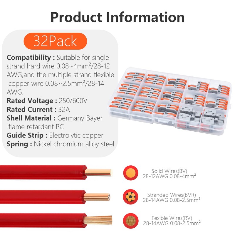 XALXMAW 32Pcs Lever Wire Connectors, DIY Mini Compact Splicing Assortment