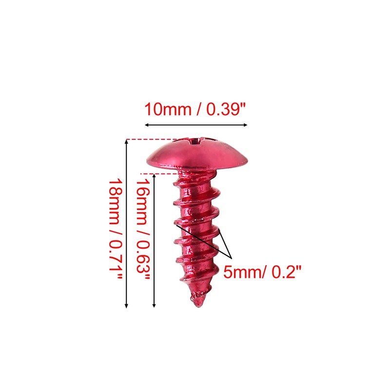 sourcingmap 30pcs 5mm Red Motorcycle Cross Head Self Tapping Bolts